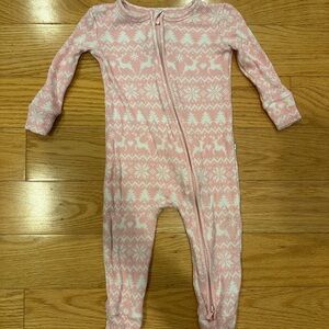 Posh Peanut Tammy Pink Waffle Holiday Convertible One Piece Pajamas 12-18 months